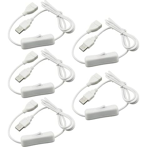 5Pièces Câble d'extension de commutateur USB(1 m), USB avec interrupteur on/off, interrupteur usb pour Lampe de Bureau LED, Bandes LED, Ventilateur USB(Blanc) (1/5)