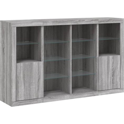 Credenza a buffet cassettiera mobiletto portaoggetti cucina soggiorno salotto con luci a LED 3 pezzi legno ingegnerizzato Sonoma grigio 020037236