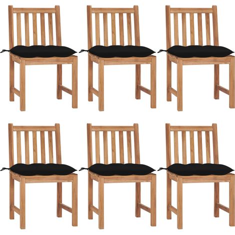 vidaXL Chaises de jardin lot de 6 avec coussins Bois de teck massif (1/5)
