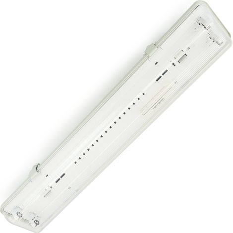 BeMatik - Pantalla estanca para tubo LED 2 x 600 mm con conexión en dos extremos IP65 T8 G13
