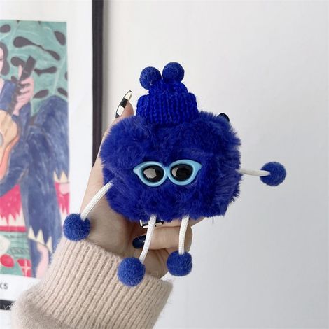 Plüsch-Kopfhörerhülle, niedliche Sonnenbrillenform, Fallschutz, universelle blaue Hülle für AirPods 1/2 (1/5)