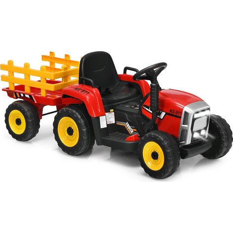 Tractor infantil de 3 velocidades 12v con conductor sentado y remolque desmontable rojo