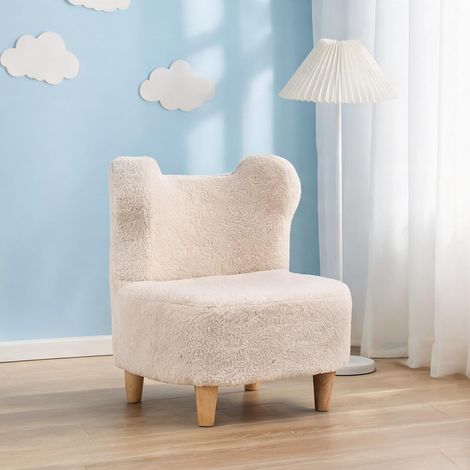 Fauteuil enfant en polaire teddy beige avec dossier oreilles (1/5)