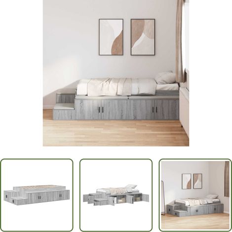 Cadre de lit moderne - Cadre de lit avec rangement Gris Sonoma 80 cm Bois d'ingénierie (1/5)