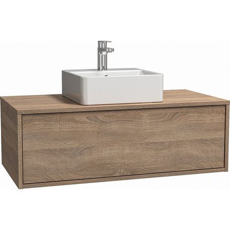 Meuble de salle de bain suspendu coloris naturel clair avec simple vasque carrée - 94 cm - TEANA II