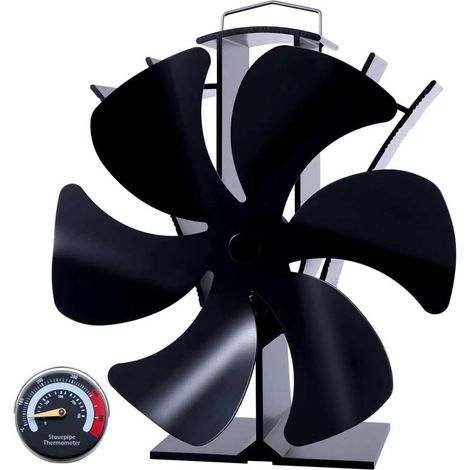 Ventilateur de poêle à bois 6 lames avec thermomètre alimenté par la chaleur pour cheminée/poêle à bois/brûleur à bûches (1/5)