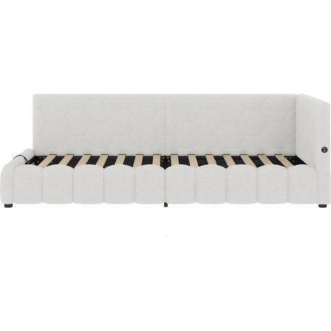 Cama diván 90 x 200 cm con somier, almacenaje hidráulico, LED, USB y Type-C, blanca HOMVRA (1/5)