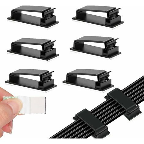 Clips Câbles Adhésifs, Cable Management Clips 46x20mm, Gestion de Cable Clips Durable,Organiseur de Fils Electriques pour TV, PC, Chargeur, Téléphone, Voiture, Bureau, Maison (Noir 60 pcs)