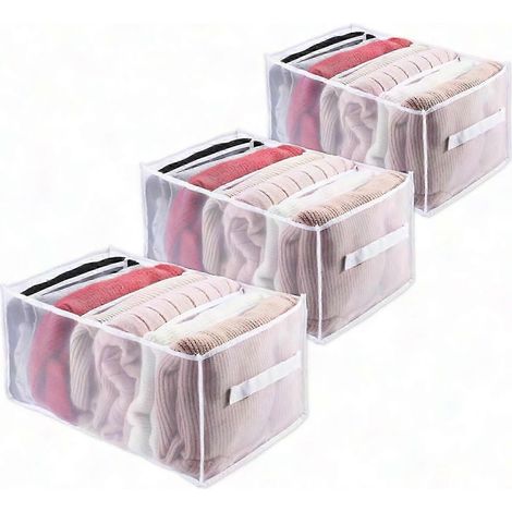 Set mit 3 faltbaren, waschbaren Aufbewahrungsboxen aus Netzgewebe, 7 Fächer für Kleiderschrankschubladen, Kleiderorganizer (1/5)