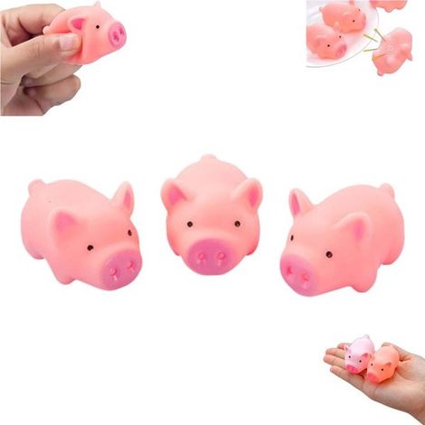 Lot de 3 pièces - Cochon anti-stress - Balle à presser - Balle anti-stress - Objet anti-stress - Cochon en caoutchouc rose qui crie - Jouet à mâcher qui couine - Cochon extensible pour jouer (1/4)