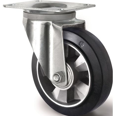 TECWERK Schwerlastlenkrolle D.200mm Trgf.500kg Lenkrolle Elastikgummi 135mm
