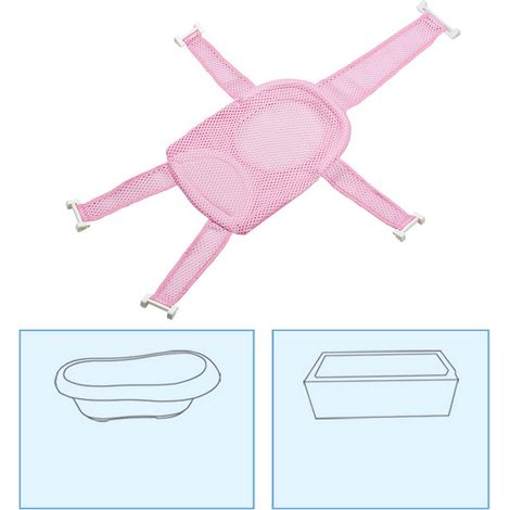 Babybadewannensitz mit verstellbarer Länge, Duschstütze, Netz, Badewannenwiege, rosa (1/5)