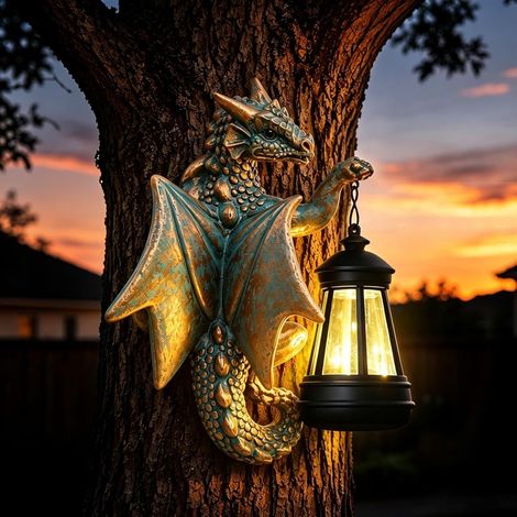 Dragon Solaire Suspendu avec éclairage LED pour Jardin extérieur Résine résistante aux intempéries, décoration lumineuse suspendue en forme de dragon, idée cadeau pour fête des mères (1/5)