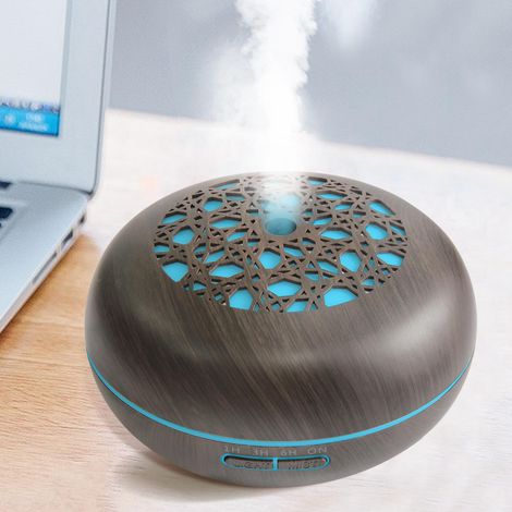 Schwarzer Diffusor mit Holzmaserung, 550 ml Fassungsvermögen, mit Fernbedienung, elektrischer Luftbefeuchter mit Diffusorfunktion für ätherische Öle, für Zuhause und Büro (1/5)