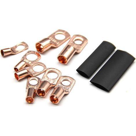 Kit de 60 cosses à œillet en cuivre pour câbles de batterie, avec 80 gaines thermorétractables assorties. Compatible avec les tensions AC et DC.
