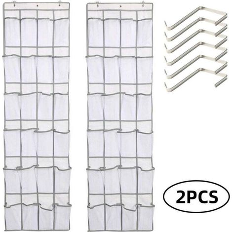 2pcs Range Chaussures à Suspendre sur la Porte, Sac de Rangement Suspendu avec 24 Poches, Rangement de Chaussures Suspendu, Organiseur de Suspension Multifonction pour Chambre à Coucher, Salle (1/4)
