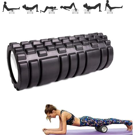 Rouleau de massage en mousse pour la thérapie et le massage musculaire, rouleau de fitness en mousse, rouleau en mousse pour soulager la douleur et faire de l'exercice, 33 x 14 cm, noir (1/4)