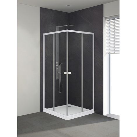MARWELL Glasdusche Flexi 77-90 x 77-90 x 190 cm – Eckdusche mit Eckeinstieg - Duschkabine mit hochwertigen Aluminiumprofilen in weiß (1/4)