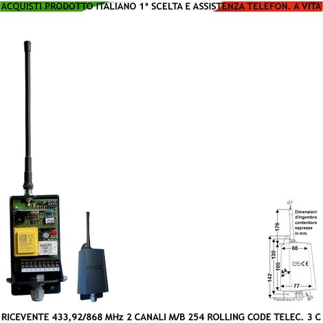 Ricevitore Radio da Esterno Frequenza 433,92 MHz Aliment. 230 V 50 Hz Apprende 254 Rolling Code Oppure Un Solo Codice Fisso Un Sistema Esclude l'altro Uscita 2 Relè Impulsivi o Bistabili Prot. IP55 (1/4)