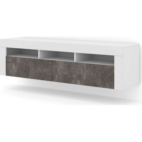 Mueble de TV MORENO 160 cm blanco mate / hormigón oscuro