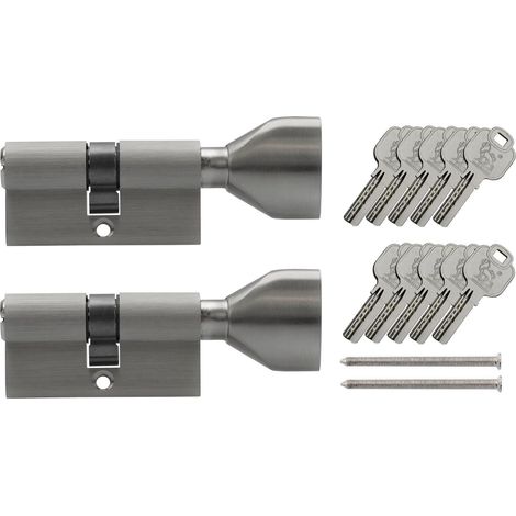 Lot de 2 cylindres à bouton KSN 60 mm 30/30 à fermeture identique avec 10 clés (1/5)