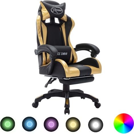 Fauteuil de jeux vidéo avec LED RVB Doré et noir Similicuir (1/5)