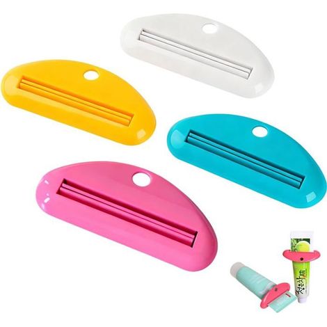 Lot de 4 presse-tubes Plastique robuste Extraction facile du contenu Salle de bain/Cuisine Multicolore 8,8 x 3,8 cm (1/5)