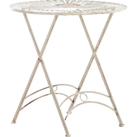 Mesa de jardín de metal Ø 71 cm estilo rústico crema envejecida MDJ10219
