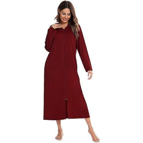 Peignoir à capuche pour femme avec fermeture éclair, style automne/hiver, décontracté et confortable pour la maison. (1/5)