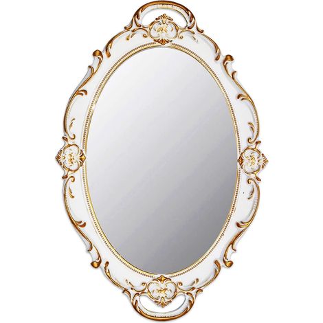 Miroir Vintage petit Miroir mural Miroir suspendu ovale blanc 36,8 x 25,4 cm (1/5)