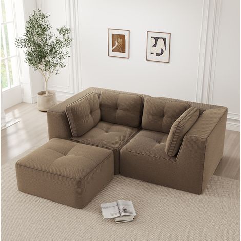Sofá esquinero modular 2 plazas en pana marrón OKMYHOME (1/5)