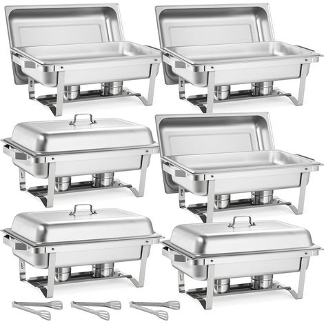 Mophorn Rechteckiges Chafing Dish Set 8,5 L Speisenwärmer (6 Stk.) Buffet Warmhaltebehälter mit Griff, 3 Lebensmittelzangen, Deckel und Brennstoffhalter, ideal für Bankett, Party und Hochzeit, Silber