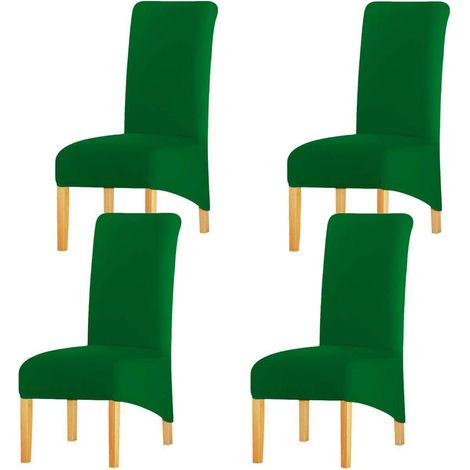Stuhlhussen XL Dunkelgrün, 4er Set, Spandex, hohe Rückenlehne, dehnbar (1/5)