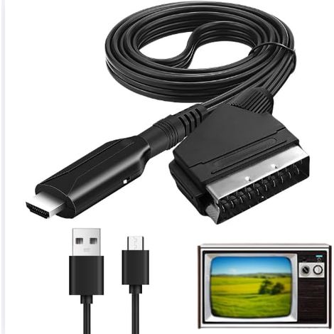 HDMI-zu-SCART-Konverter – 1 Stück – ABS und PVC – 1080p-Audio-/Videoausgang – Für ältere Fernseher und Konsolen – Schwarz (1/5)