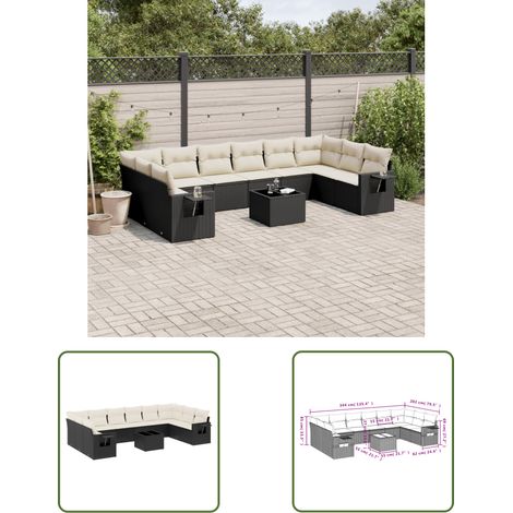 The Living Store 11-tlg. Garten-Sofagarnitur mit Kissen Schwarz Poly Rattan - Gartenmöbel - Sofasatz - Outdoor Möbel - PE-Rattan - Wetterfest (1/3)