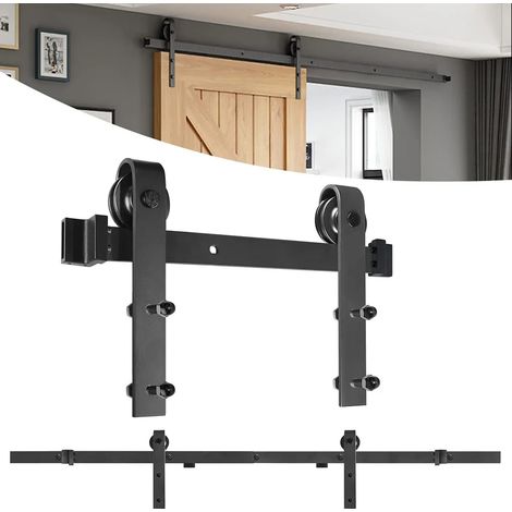 Kit de quincaillerie pour porte coulissante 200 cm, rails de guidage, barre de suspension, kit de quincaillerie noir pour porte coulissante VA-Cerulean (1/5)