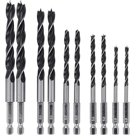 2 Sets De 5 Forets À Torsion En Acier Rapide HSS Avec Tige Hexagonale 6,35 Mm Pour Bois Métal Plastique – 4 5 6 8 10 Mm (1/5)