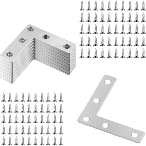 Winkelverbinder 80x80 mm, flache L-förmige Metallstütze, 20 Stück silber mit Schrauben für Möbel. (1/5)
