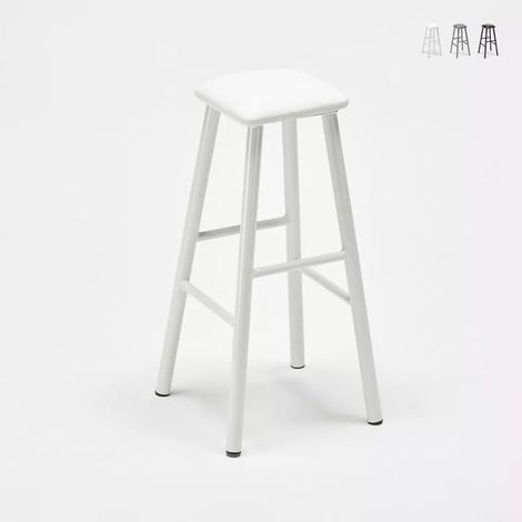 Taburete industrial de metal con cojín de polipiel Hardness - Blanco (1/5)