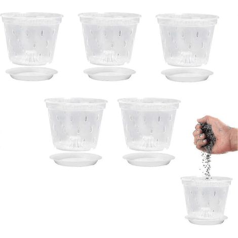 Pots à orchidées pour le rempotage - pots à orchidées transparents avec trous de drainage et soucoupes. (1/5)