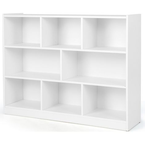 Libreria a 3 livelli in legno, Mobiletto espositore moderno a 8 cubi da salotto camera da letto studio Bianco (1/4)