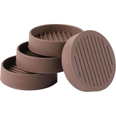 Lot de 4 patins ronds en caoutchouc antidérapants pour meubles, marron (1/5)