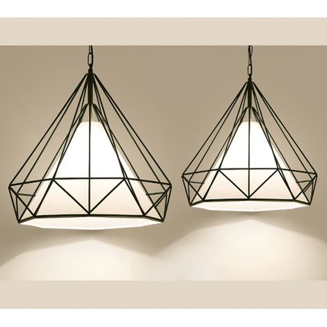 2 Pezzi Industriale Lampada a Sospensione, Plafoniera con Gabbia di Diamante, Lampada E27 per Soggiorno Camera da Letto - Nero
