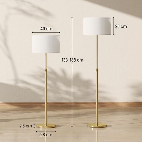 Lampadaire avec télécommande, hauteur réglable, abat-jour en tissu, pied en métal, luminosité réglable, interrupteur au pied, couleur or (1/5)