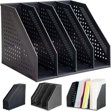 Foldable four-compartment magazine rack, desktop magazine rack, file organizer, suitable for offices, schools, stationery and paper documents. (1/4)