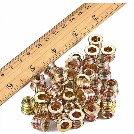 Pack of 20 threaded inserts for M8×15mm wood screws - Hexagonal wood nuts (with hex key) (1/5)