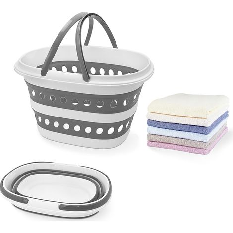 Panier à linge compact et pliable – Petit panier escamotable avec poignées (gris) (1/5)