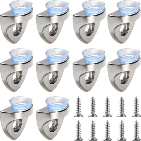 10 Pièces 20×22.5×10.5 mm Alliage de Zinc Support d'Étagère en Verre, Support de Fixation à Angle Droit Clip Étagère, Supports de Montage en Verre, avec Base Ventouse et Vis, pour Armoire (1/5)