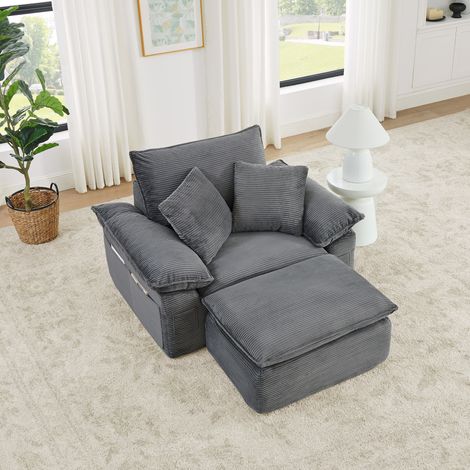 Divano modulare 127x97x83 cm in tessuto grigio chiaro con pouf, per spazi piccoli – MEUBLIV (1/5)