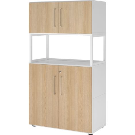bümö flexi Aktenschrank groß abschließbar mit Regal   Weiß/Eiche